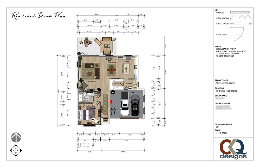 312 Mason Street Rendered Floor Plan with Dimensions in SketchUp 1000x647