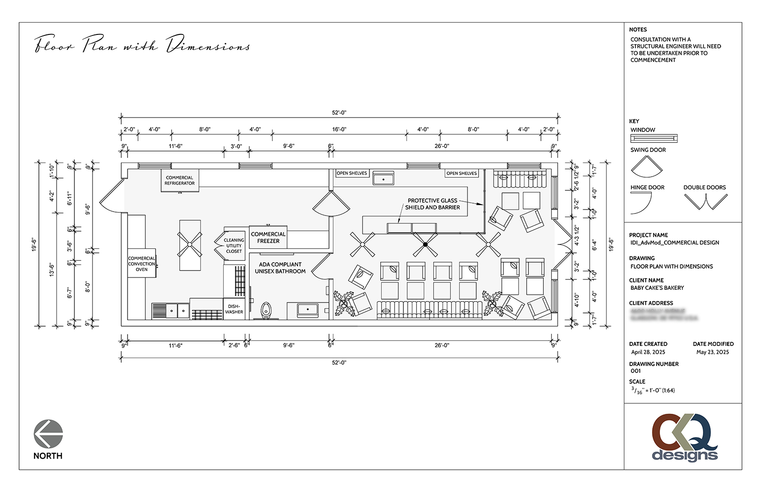 Baby Cake's Bakery floor plan with dimensions