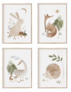Woodland Creatures artwork set of 4 paper prints