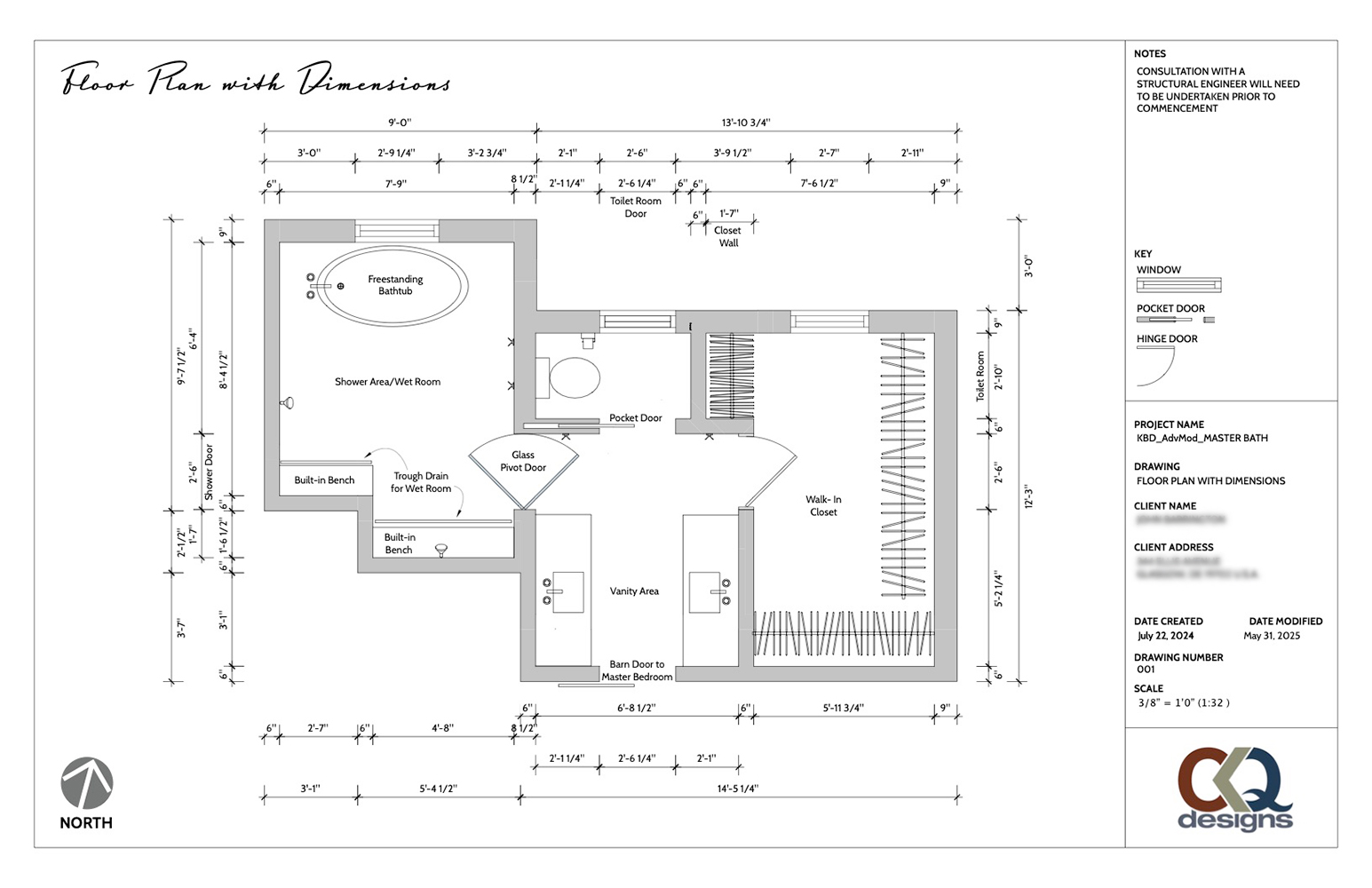 Ellis master bath redesign with dimensions