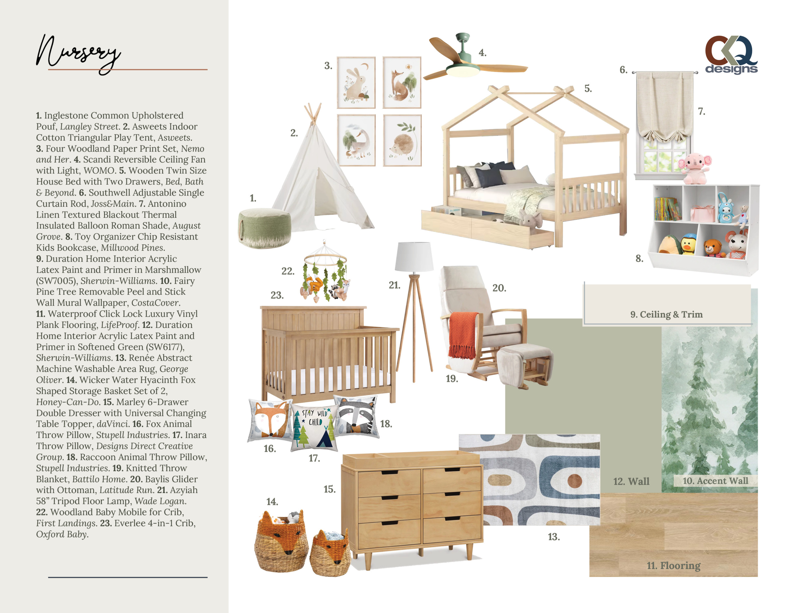 Woodland Creatures Nursery Sample Board
