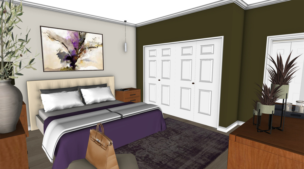 Bedroom scene showing closet, bed and doorway