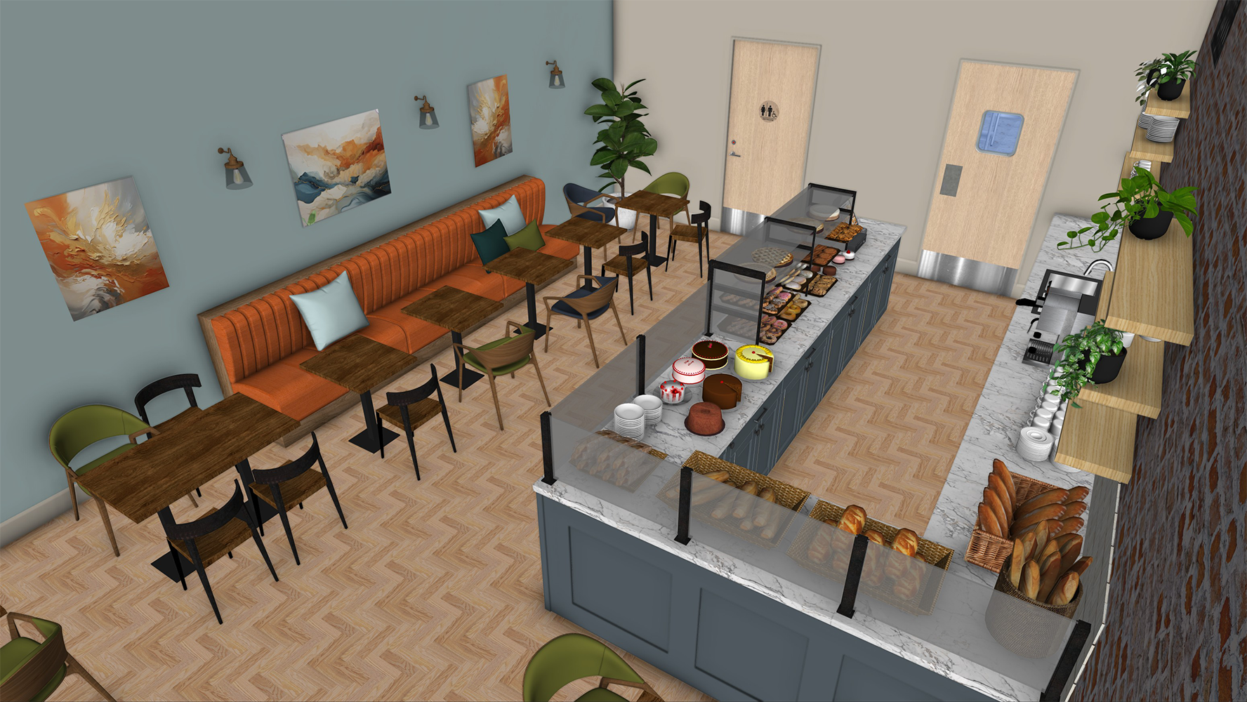 Baby Cake's Bakery Room Perspective from the front above