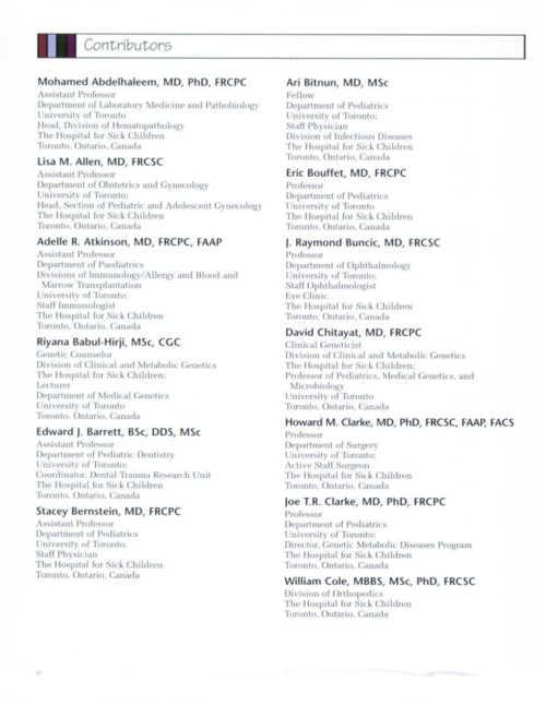 Atlas of Pediatrics Contributors page